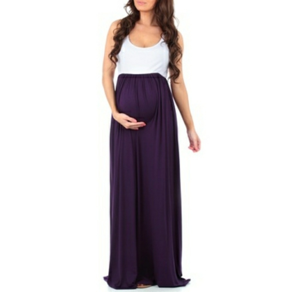 ⬇️ White Purple Color Block Maternity Maxi Dress XL